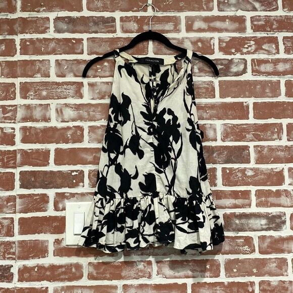 Thakoon Tops - Thakoon White Black Cotton Gauze Floral Print Peplum Side Cutout Top Size 0